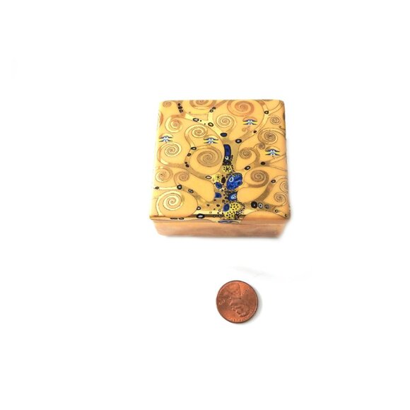 Gustav Klimt Tree of Life Porcelain Trinket Jewelry Box Pillbox Gold Gilt Spain - Picture 3 of 7